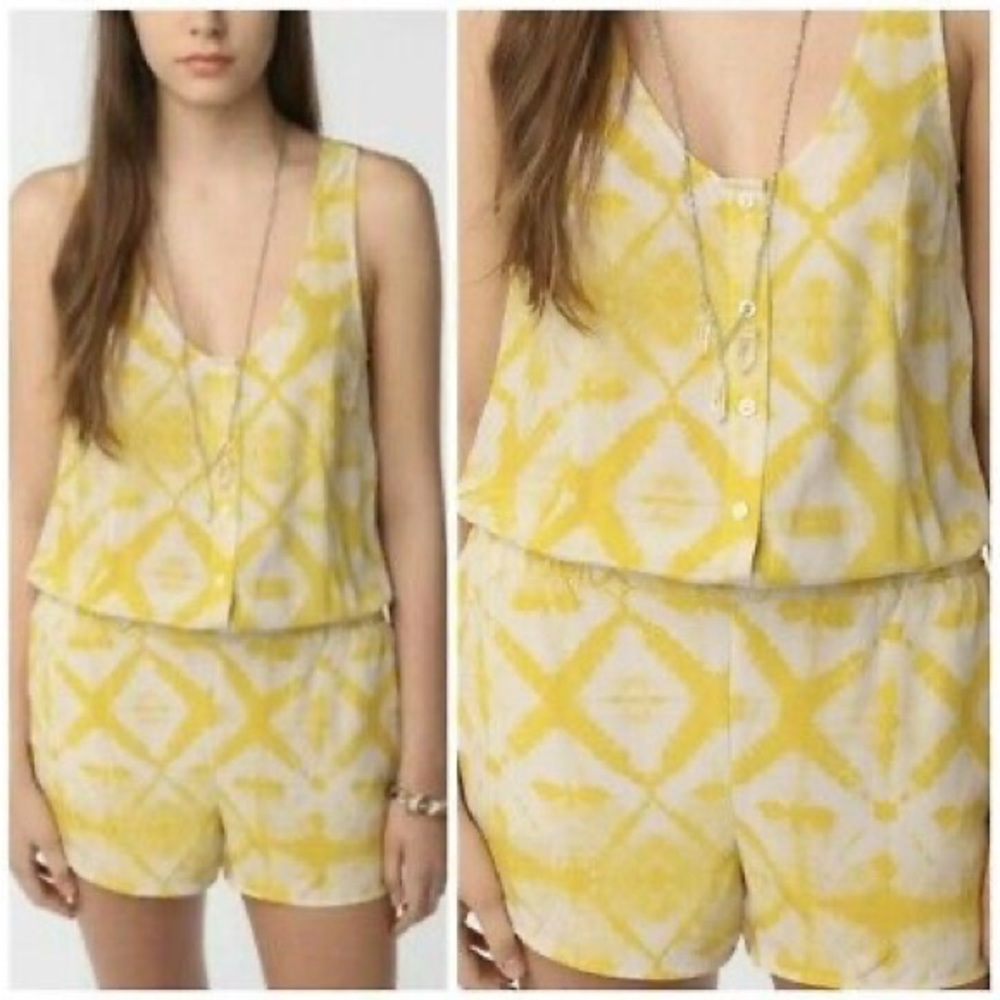 Urban Outfitters Yellow is Gold Silk Tie Dye Romper | S